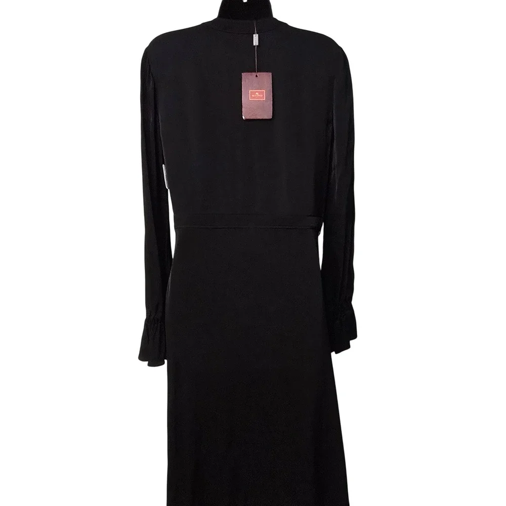 NWT Etro Milano Black Floral Embroidered Wrap Dress Made in Italy Size 44/ US 8 - Picture 8 of 12